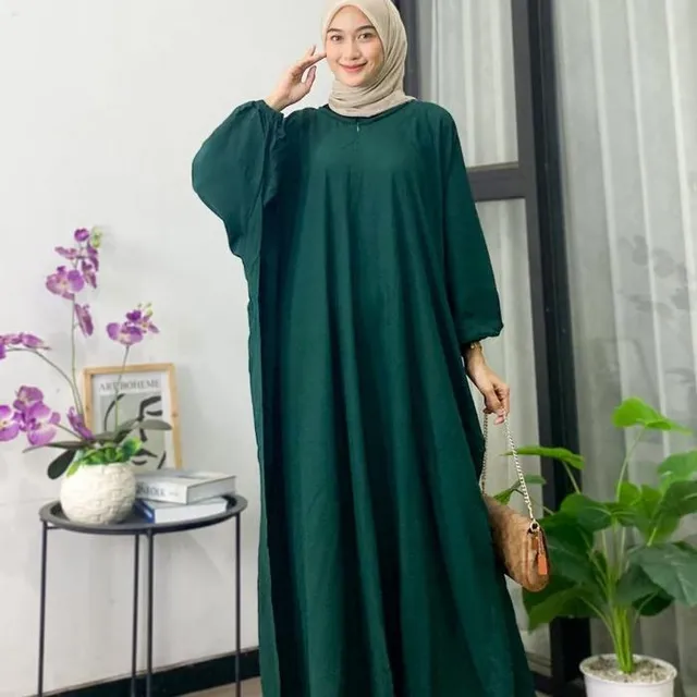 Kaftan Polos warna Hijau Botol