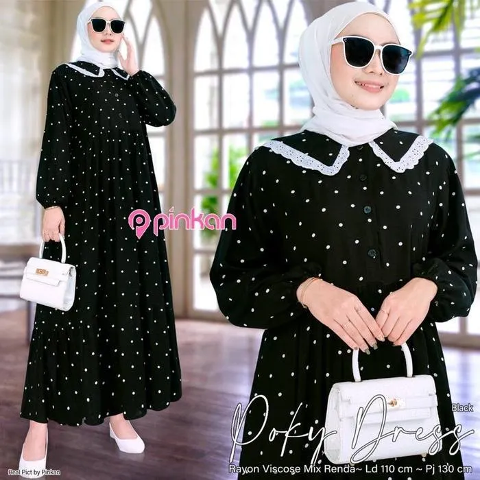 Kaftan Polkadot warna Hitam