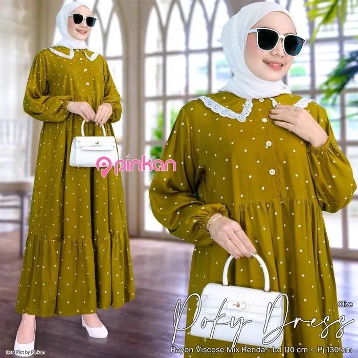 Kaftan Polkadot warna Kuning