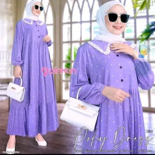 Kaftan Polkadot warna Lavender