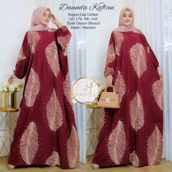 Kaftan Daunda warna Maroon