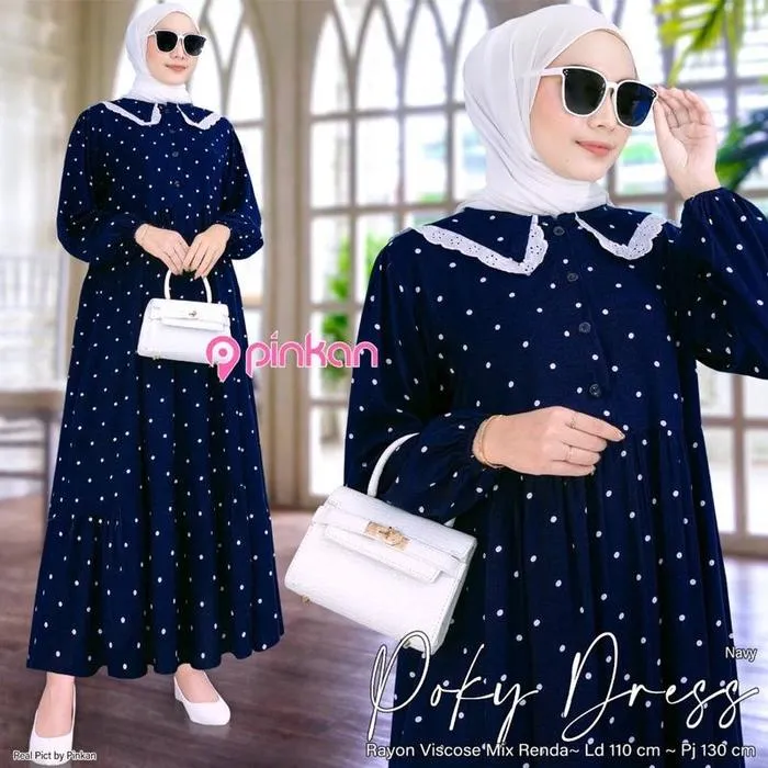 Kaftan Polkadot warna Navy