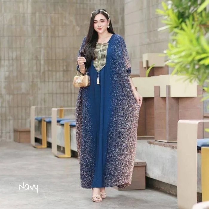 Kaftan Renda Semprot warna Navy
