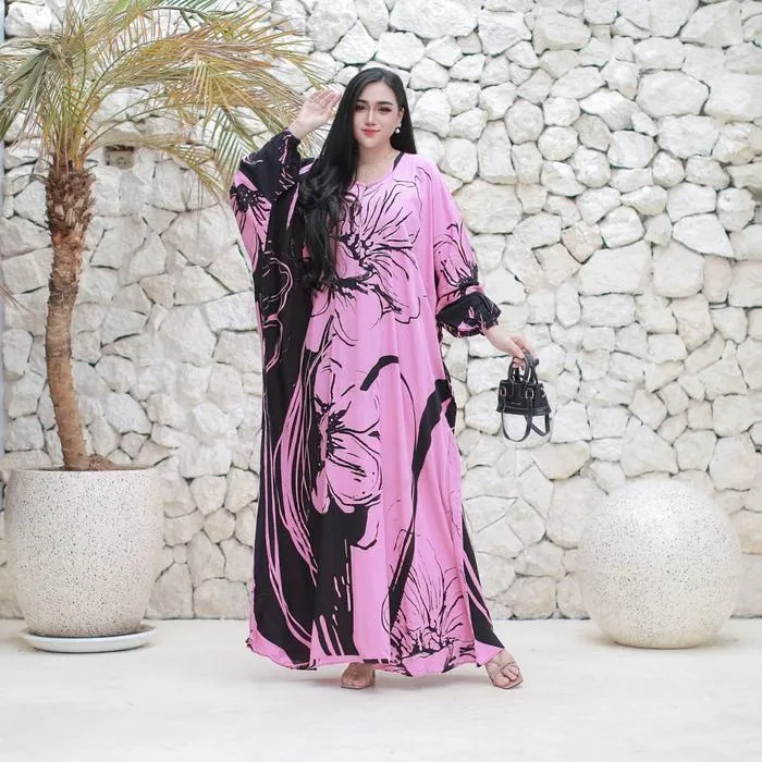 Kaftan Lukis warna Pink